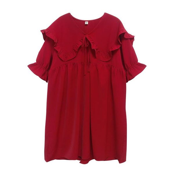 solid color totus leaf collar chiffon summer maternity korean plus size dress, White
solid color totus leaf collar chiffon summer maternity korean plus size dress, White