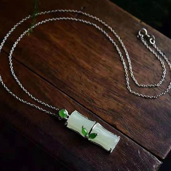 natural hetian white jade green leaf bamboo section 925 sterling silver pendant sectional high retro necklace
natural hetian white jade green leaf bamboo section 925 sterling silver pendant sectional high retro necklace