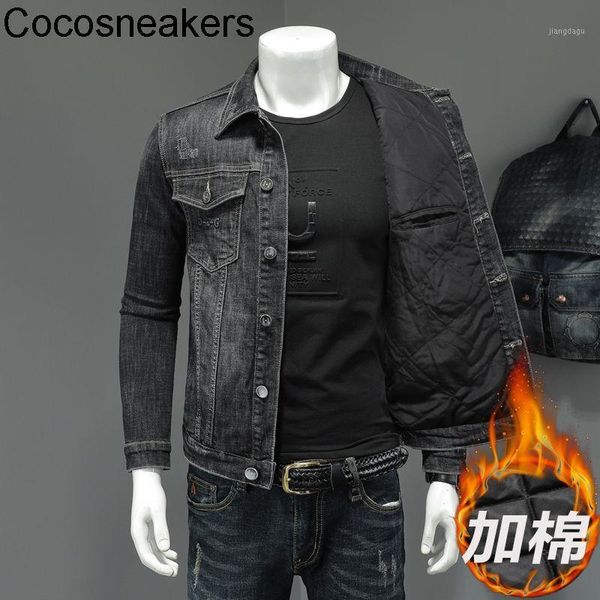 men's jackets tee special cotton thickened denim elastic slim bulk, Black;brown
