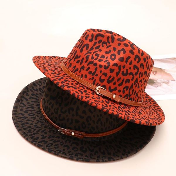 wide brim hats women's fashion fedora leopard print woolen wool panama hat winter with belt buckle, Blue;gray
wide brim hats women's fashion fedora leopard print woolen wool panama hat winter with belt buckle, Blue;gray