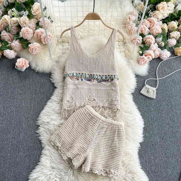 two piece dress 2021 knitting women sets v-neck sleeveless tank and shorts knited holiday ctad, White
two piece dress 2021 knitting women sets v-neck sleeveless tank and shorts knited holiday ctad, White