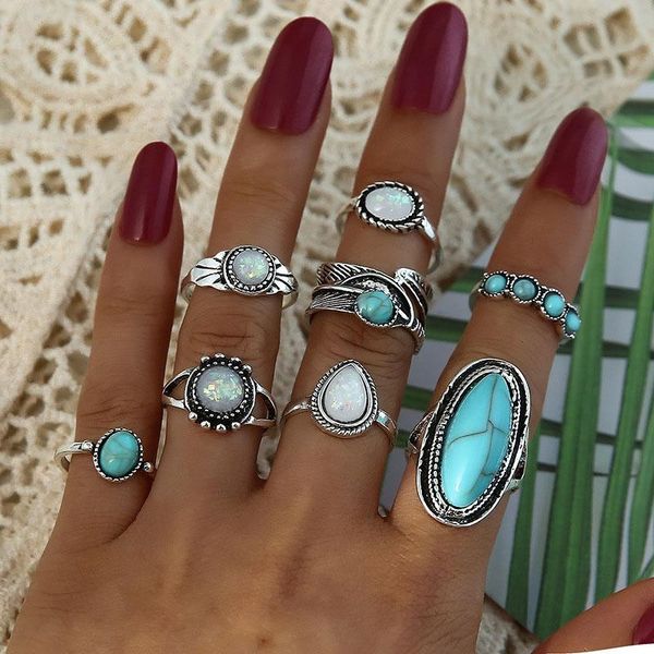 cluster rings blue opal stone crown flower elephant crescent ring set for women metal knuckle jewelry accessories, Golden;silver
cluster rings blue opal stone crown flower elephant crescent ring set for women metal knuckle jewelry accessories, Golden;silver