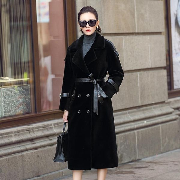 women's fur & faux shearing sheep women coats thick real wool coat 2021 warm winter jacket long trench female with belt f-706, Black
women's fur & faux shearing sheep women coats thick real wool coat 2021 warm winter jacket long trench female with belt f-706, Black