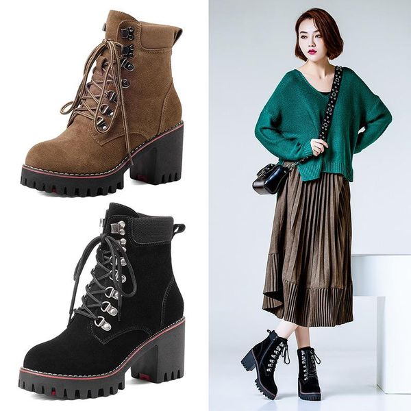 boots autumn and winter matte high heel 40-43 yards women's thick with lace short single, Black
boots autumn and winter matte high heel 40-43 yards women's thick with lace short single, Black
