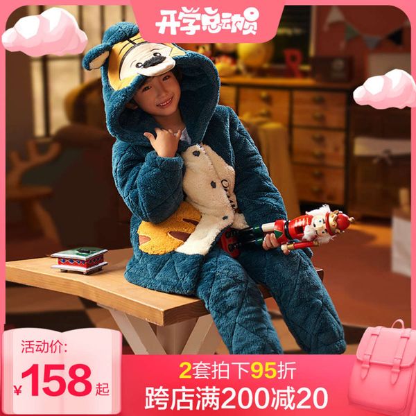 flannel children's pajamas with three layers of cotton in winter, Blue;red
flannel children's pajamas with three layers of cotton in winter, Blue;red
