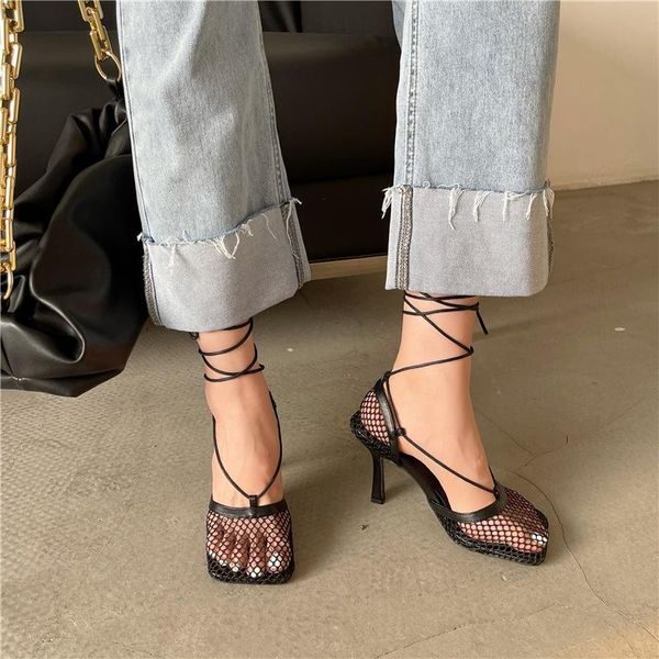 sandals 2021 spring&summer stiletto heels women mesh lace-up square toe ankle strap hollow high plus size 35-42, Black
sandals 2021 spring&summer stiletto heels women mesh lace-up square toe ankle strap hollow high plus size 35-42, Black