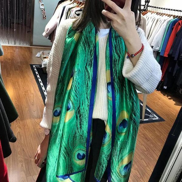 scarves 180cm green peacock feather silk shawl scarf spain bandanas beach lovely brand foulard luxury arrval hijab animal caps e6z8, Blue;gray
scarves 180cm green peacock feather silk shawl scarf spain bandanas beach lovely brand foulard luxury arrval hijab animal caps e6z8, Blue;gray