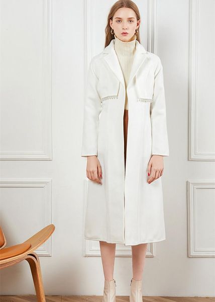 women's wool & blends 2021 spring belt woollen coat pearls beading overcoat b519, Black
women's wool & blends 2021 spring belt woollen coat pearls beading overcoat b519, Black