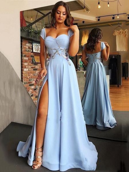 party dresses elegant light blue prom 2021 side split appliques evening gowns cap sleeve sweetheart custom made, White;black
party dresses elegant light blue prom 2021 side split appliques evening gowns cap sleeve sweetheart custom made, White;black