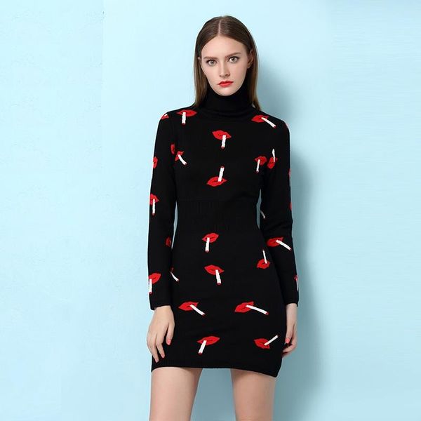 casual dresses european fashion 2021 runway designer women's winter knitted dress elegant lip pattern long sleeve turtleneck, Black;gray
casual dresses european fashion 2021 runway designer women's winter knitted dress elegant lip pattern long sleeve turtleneck, Black;gray