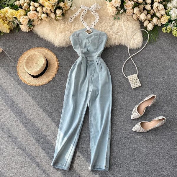 female mode denim overalls summer upper halter tube with no back high waist in straight-leg straight-line pants y622 11r0, White;black
female mode denim overalls summer upper halter tube with no back high waist in straight-leg straight-line pants y622 11r0, White;black