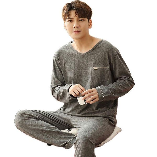 men's sleepwear autumn knitted cotton men pajamas set long sleeve v-neck casual soft plus size 3xl male homewear, Black;brown
men's sleepwear autumn knitted cotton men pajamas set long sleeve v-neck casual soft plus size 3xl male homewear, Black;brown