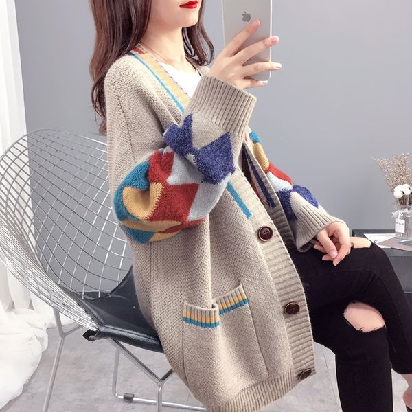 women's sweaters knitted cardigan lazy wind all-match autumn clothing new v-neck diamond lattice long-sleeved jacket women qm* nfz, White;black
women's sweaters knitted cardigan lazy wind all-match autumn clothing new v-neck diamond lattice long-sleeved jacket women qm* nfz, White;black