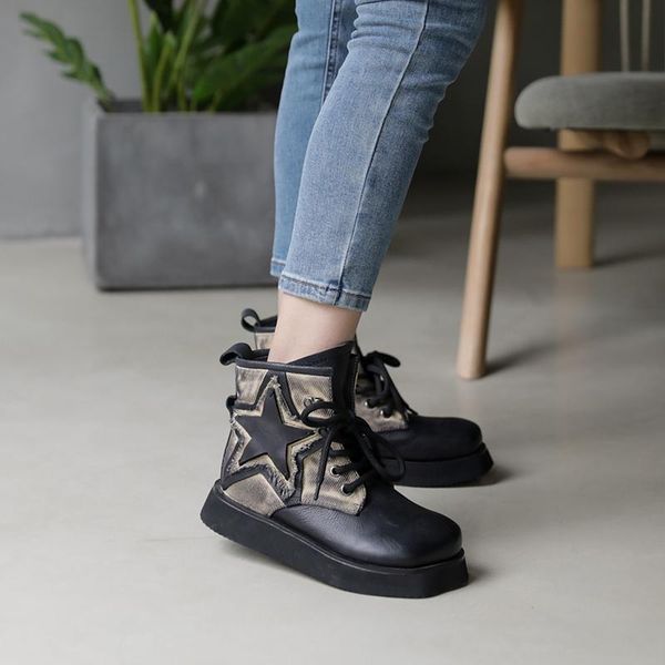 boots tayunxing handmade shoes genuine cow leather star lace up low heel square toe ladies boot comfort ankle women's 157-5, Black
boots tayunxing handmade shoes genuine cow leather star lace up low heel square toe ladies boot comfort ankle women's 157-5, Black