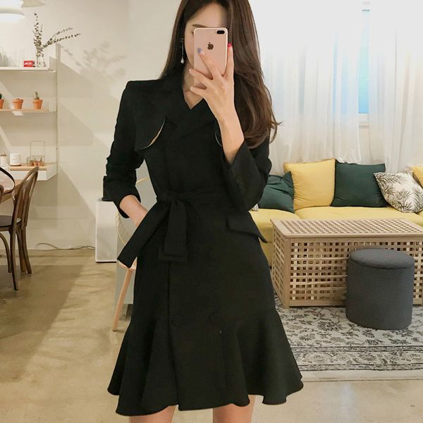 2021 summer new style korean fashion suit collar long sleeve button sleeve slim coat belt mid-length dress pink women q769, Black;brown
2021 summer new style korean fashion suit collar long sleeve button sleeve slim coat belt mid-length dress pink women q769, Black;brown