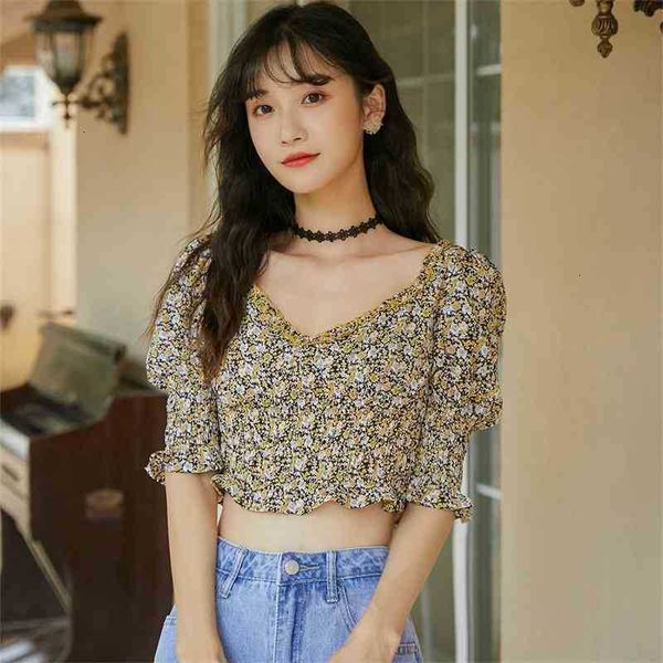 women's knits & tees puff sleeve crop vintage ruffle short floral v neck summer blouse women korean fashion clothing jtqs, White
women's knits & tees puff sleeve crop vintage ruffle short floral v neck summer blouse women korean fashion clothing jtqs, White