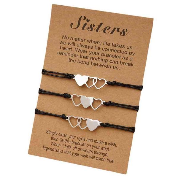 3 pcs matching heart sister card stainless steel handmade braided charm bracelet friendship jewelry for girls wom, Golden;silver
3 pcs matching heart sister card stainless steel handmade braided charm bracelet friendship jewelry for girls wom, Golden;silver