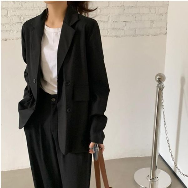 women's suits & blazers 2021 spring blazer women double breasted oversized jacket official ladies loose long sleeve mujer vestido, White;black
women's suits & blazers 2021 spring blazer women double breasted oversized jacket official ladies loose long sleeve mujer vestido, White;black