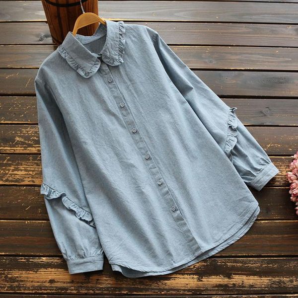 women's blouses & shirts casual cotton denim women summer vintage 2021 turn-down colalr solid long-sleeved female outwear coats, White
women's blouses & shirts casual cotton denim women summer vintage 2021 turn-down colalr solid long-sleeved female outwear coats, White