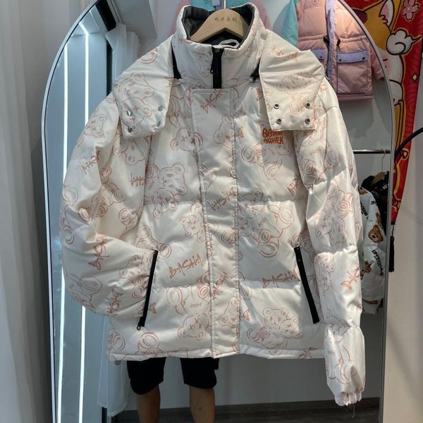 2021 winter new bear printed thickened short 90 white duck down hooded couple jacket female, Black
2021 winter new bear printed thickened short 90 white duck down hooded couple jacket female, Black