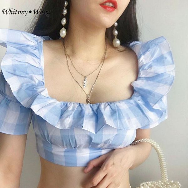 women's blouses & shirts whitney wang 2021 summer fashion streetwear ruffles square collar short plaid blouse women blusas shirt girls, White
women's blouses & shirts whitney wang 2021 summer fashion streetwear ruffles square collar short plaid blouse women blusas shirt girls, White