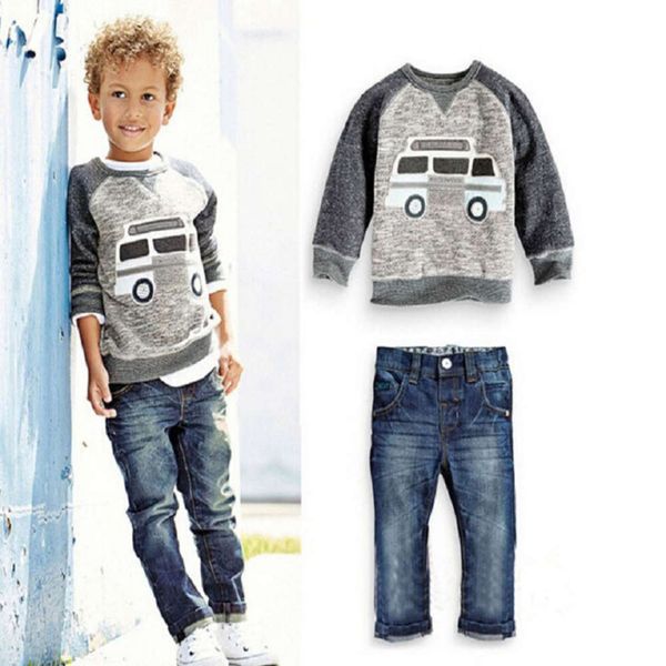 spring kids tales clothes boys' suit children's raglan sleeve jeans two piece set, White
spring kids tales clothes boys' suit children's raglan sleeve jeans two piece set, White