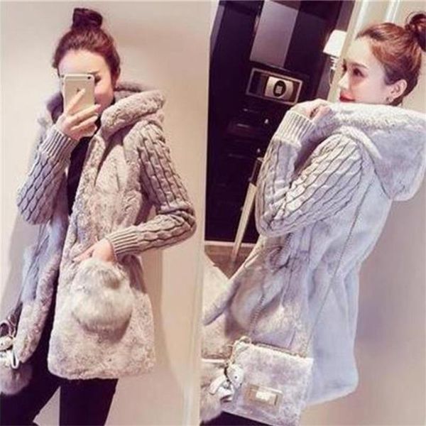 women's fur & faux woman winter coats and jackets knitted stitching plush padded hooded jacket elegant slim fit warm coat size s-4xl, Black
women's fur & faux woman winter coats and jackets knitted stitching plush padded hooded jacket elegant slim fit warm coat size s-4xl, Black