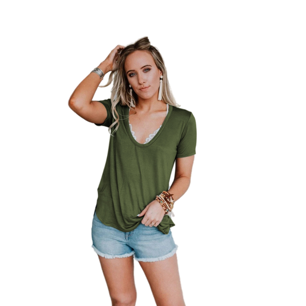 women's t-shirt solid color u-neck short-sleeved for women summer casual loose street fashion clothing, White
women's t-shirt solid color u-neck short-sleeved for women summer casual loose street fashion clothing, White