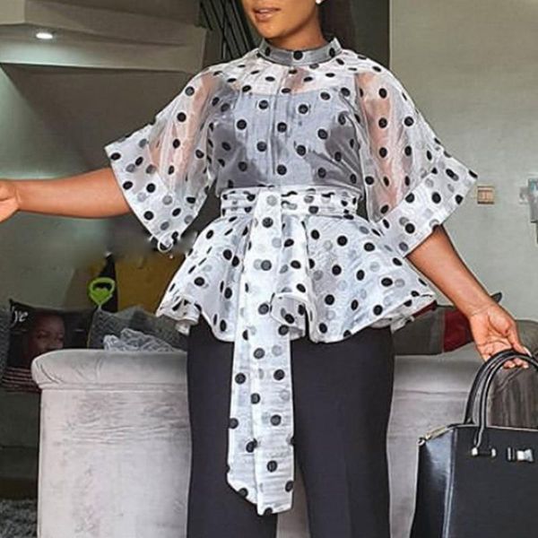 see through shirt women organza mesh vintage polka dot print tunic belted transparent afircan style party sheer blouse, White
see through shirt women organza mesh vintage polka dot print tunic belted transparent afircan style party sheer blouse, White