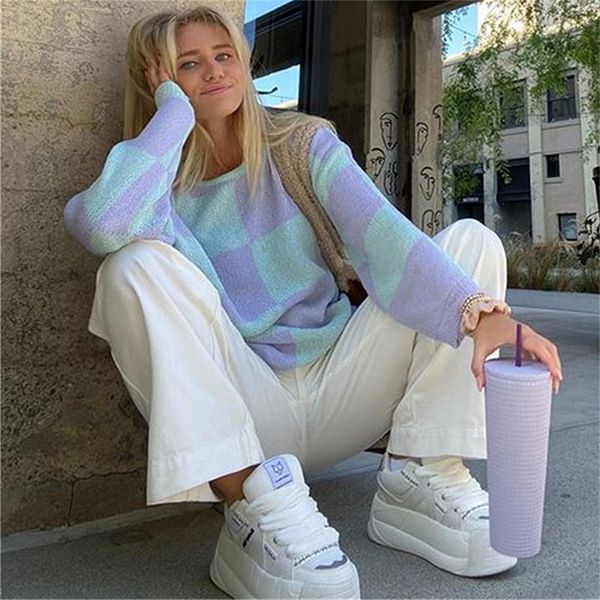 knits & tees round neck pullover rhombus sweater women's autumn and winter new european and american loose outer wear lazy style simple, White
knits & tees round neck pullover rhombus sweater women's autumn and winter new european and american loose outer wear lazy style simple, White