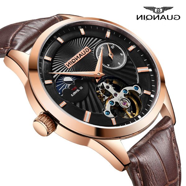 guanqin new tourbillon watches men's automatic skeleton moon phase waterproof wrist watch brown leather strap, Slivery;brown
guanqin new tourbillon watches men's automatic skeleton moon phase waterproof wrist watch brown leather strap, Slivery;brown