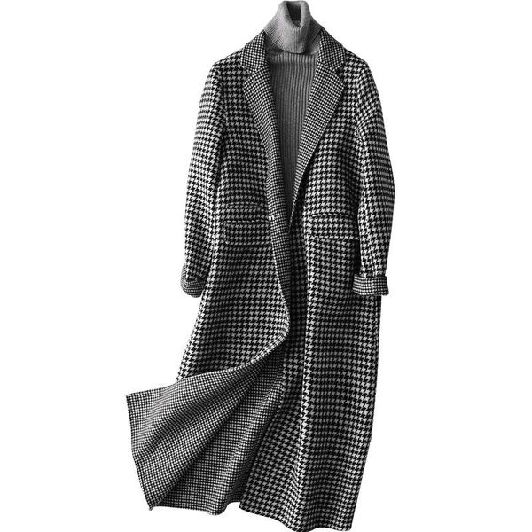 women's wool & blends houndstooth coat female 2021 autumn winter jacket women long england style plaid double-side woolen coats outerwe, Black
women's wool & blends houndstooth coat female 2021 autumn winter jacket women long england style plaid double-side woolen coats outerwe, Black