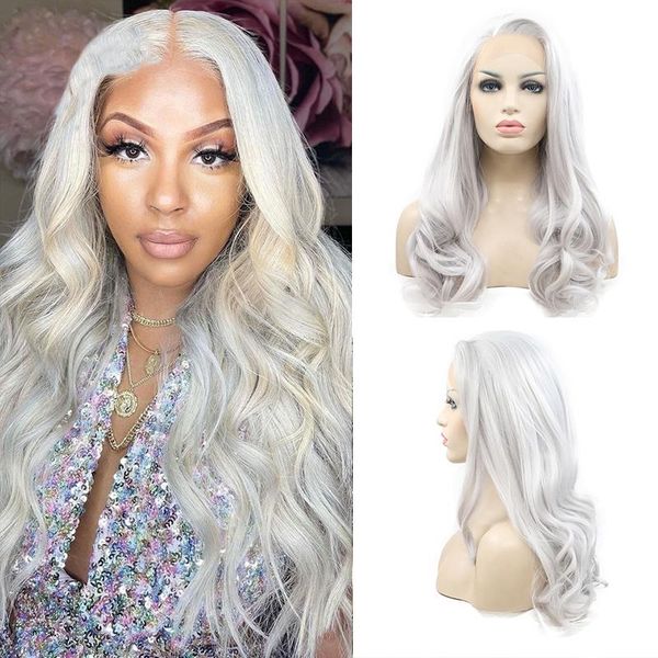 synthetic wigs white gray grey curly body wave lace front wig frontal cosplay glueless highlight transparent pre plucked, Black
synthetic wigs white gray grey curly body wave lace front wig frontal cosplay glueless highlight transparent pre plucked, Black