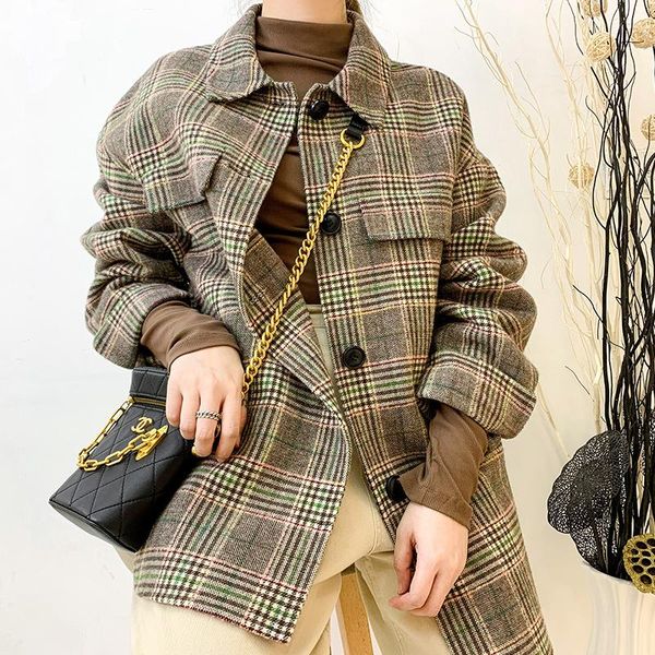 women's wool & blends double faced tweed overcoat south korea dongdamen 2021 plaid temperament shows thin korean style, Black
women's wool & blends double faced tweed overcoat south korea dongdamen 2021 plaid temperament shows thin korean style, Black