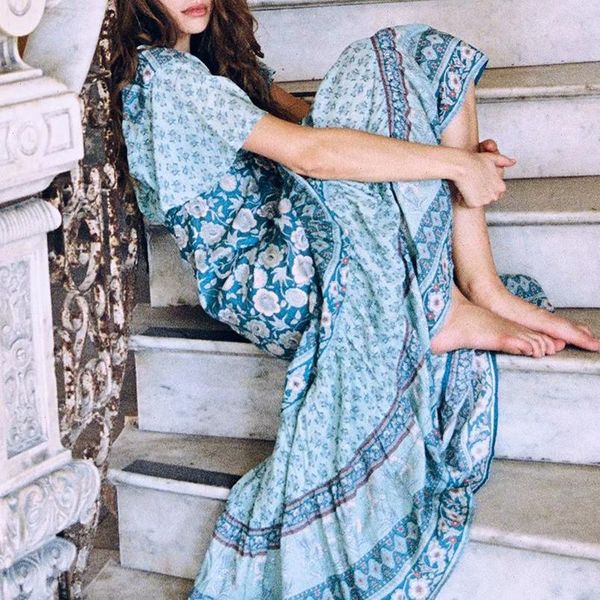 boho long dress for women vintage cotton rayon floral printed v neck short sleeve bohemia summer dresses beach vestidos, Black;gray
boho long dress for women vintage cotton rayon floral printed v neck short sleeve bohemia summer dresses beach vestidos, Black;gray
