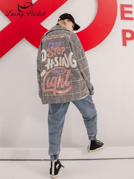 women's jackets women spring street style plsh size plaid jacket ladies autumn fashion letter print big pocket coat loose vintage zy147, Black;brown
women's jackets women spring street style plsh size plaid jacket ladies autumn fashion letter print big pocket coat loose vintage zy147, Black;brown