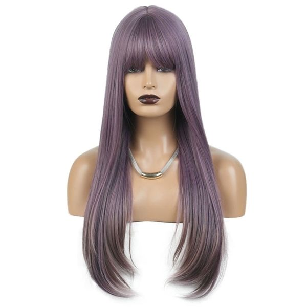 long new natural medium straight hair purple women's chemical fiber wig head cover pin, Black
long new natural medium straight hair purple women's chemical fiber wig head cover pin, Black
