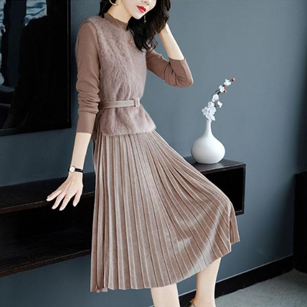 two piece dress tileewon autumn winter small sweet wind long sweater knit vest velvet big place inside build set suit tide, White
two piece dress tileewon autumn winter small sweet wind long sweater knit vest velvet big place inside build set suit tide, White