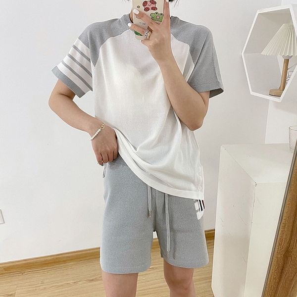 tb college style 2021 summer simple knitted ice four bar casual color matching stripe short sleeve t-shirt and shorts set, Gray
tb college style 2021 summer simple knitted ice four bar casual color matching stripe short sleeve t-shirt and shorts set, Gray