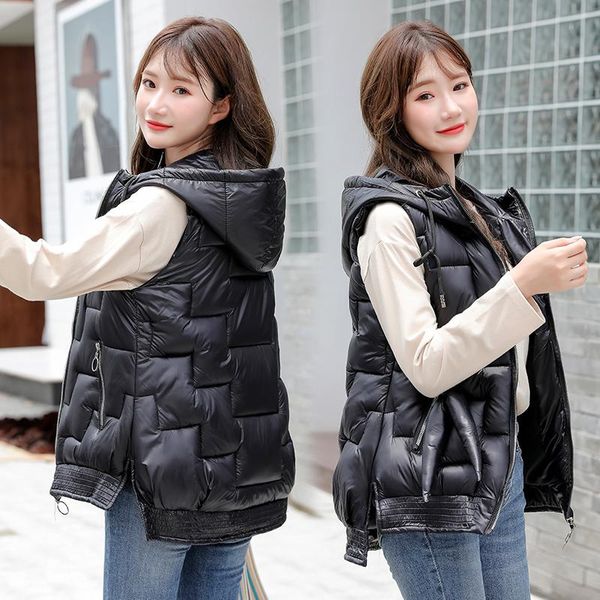 women's vests shiny thin fashion waistcoat jacket 2021 casual product down cotton vest women winter hooded female e321, Black;white
women's vests shiny thin fashion waistcoat jacket 2021 casual product down cotton vest women winter hooded female e321, Black;white
