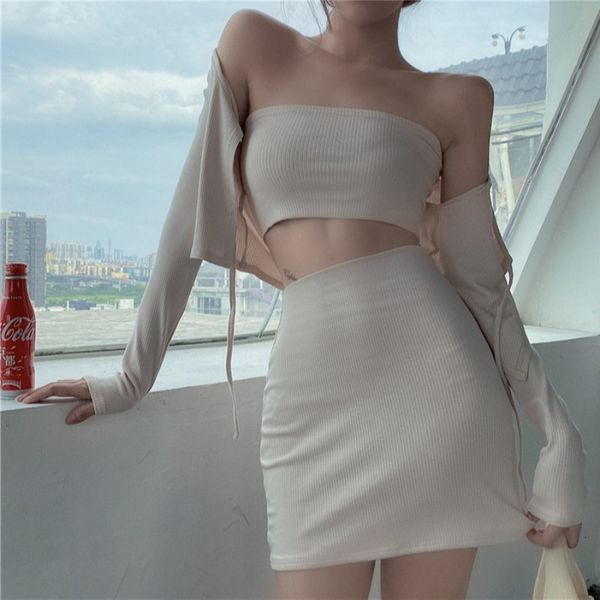 bag hip skirt + jacket strapless bra camisole three-piece female summer 2021 new style knitting suit gey0, White
bag hip skirt + jacket strapless bra camisole three-piece female summer 2021 new style knitting suit gey0, White