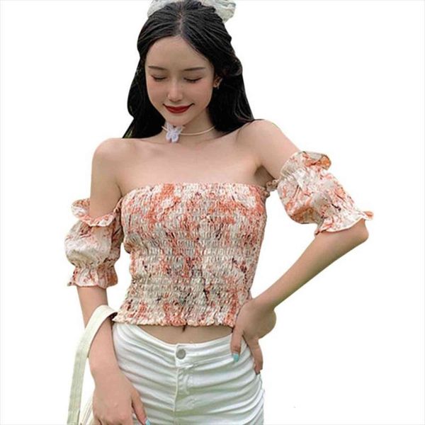 fashion slash neck womens shirt sweet pleated korean style floral short sleeve summer, White
fashion slash neck womens shirt sweet pleated korean style floral short sleeve summer, White