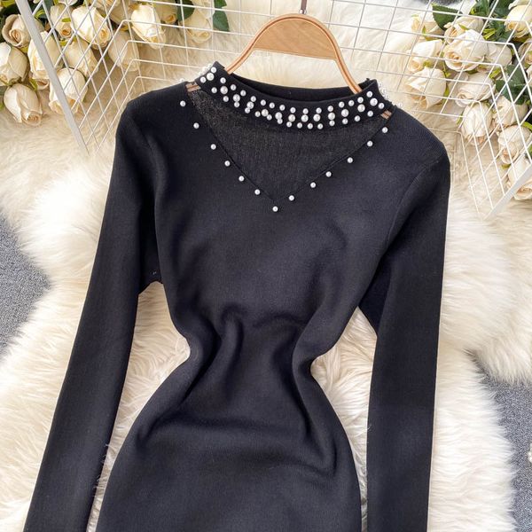 women knitted pencil dress retro beading o neck long sleeve slim dresses autumn winter fashion bodycon sweater dress, Black;gray
women knitted pencil dress retro beading o neck long sleeve slim dresses autumn winter fashion bodycon sweater dress, Black;gray