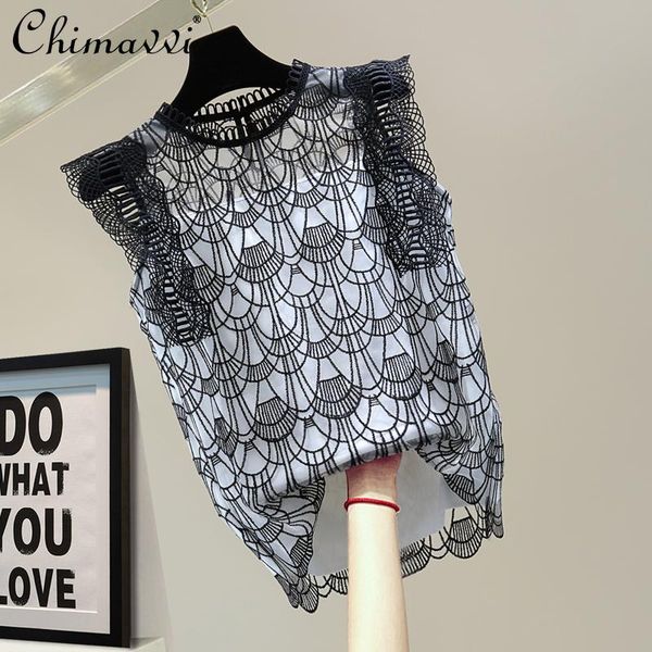 women's t-shirt lace sleeveless t shirt for women 2021 summer korean style slimming hollow female contrast color casual, White
women's t-shirt lace sleeveless t shirt for women 2021 summer korean style slimming hollow female contrast color casual, White
