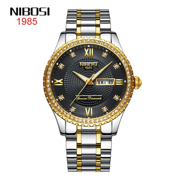 4 style nibosi two tone gold watch with diamond set double calendar 3-pin solid steel band men's watch waterproof noctillate 40.5mm bla, Slivery;brown
4 style nibosi two tone gold watch with diamond set double calendar 3-pin solid steel band men's watch waterproof noctillate 40.5mm bla, Slivery;brown