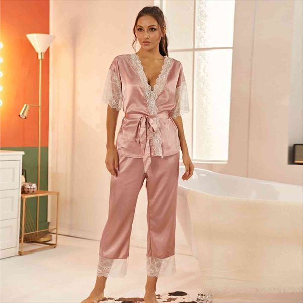 contrast lace scallop trim women sleepwear belted satin amp long pants soft nightwear, Black;red
contrast lace scallop trim women sleepwear belted satin amp long pants soft nightwear, Black;red