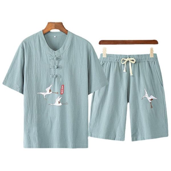 men's tracksuits sets cotton linen clothing spring and summer short sleeve tshirt two pieces chinese style, Gray
men's tracksuits sets cotton linen clothing spring and summer short sleeve tshirt two pieces chinese style, Gray