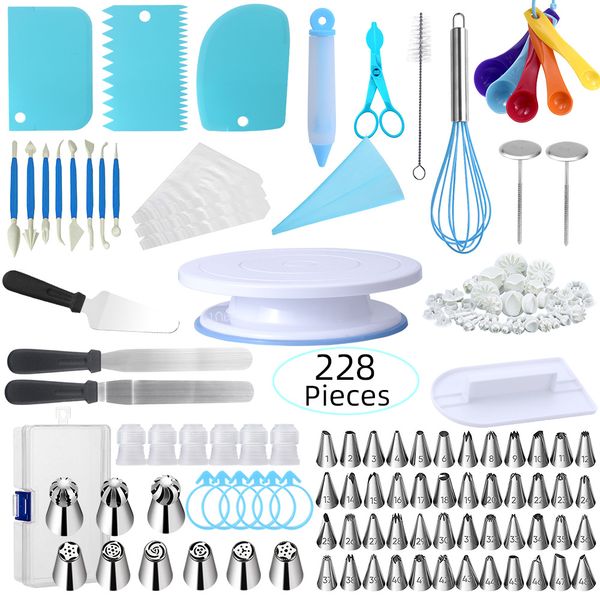 cake decorating supplies kit for beginners, set of 228, baking pastry tools, 1 turntable stand-48 numbered icing tips with pattern chart
cake decorating supplies kit for beginners, set of 228, baking pastry tools, 1 turntable stand-48 numbered icing tips with pattern chart