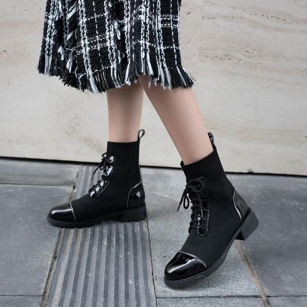 boots big size 9 10 11-13 women shoes ankle for ladies woman winter knit stitch cross strap, Black