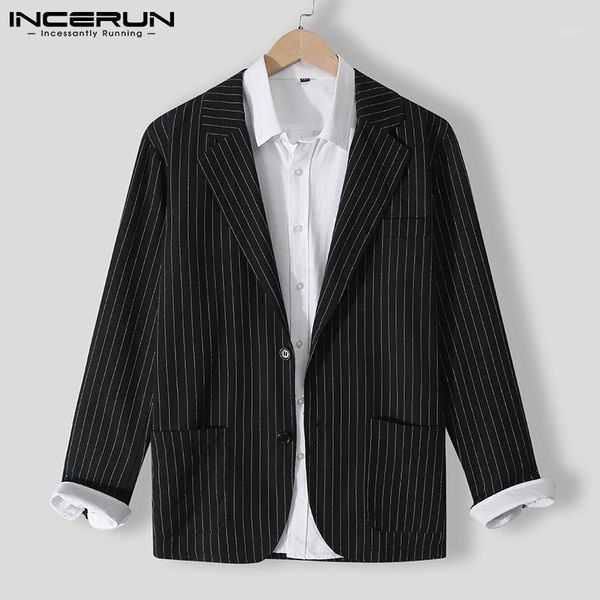men's suits & blazers incerun men casual blazer striped turn down collar long sleeve pockets leisure streetwear 2021 vintage outerwear, White;black
men's suits & blazers incerun men casual blazer striped turn down collar long sleeve pockets leisure streetwear 2021 vintage outerwear, White;black